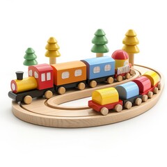 Vibrant Wooden Toy Train Set, on isolated white background, Generative AI
