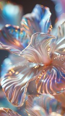 Obraz premium Holographic Cascade: Macro perspective reveals jasmine's petals, cascading in a holographic cascade of beauty.
