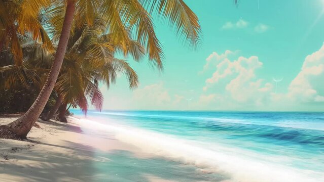 beach nature background. sunny tropical beach with palm trees. seamless looping overlay 4k virtual video animation background 
