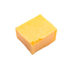 a cube of cheddar cheese on a transparent background 
