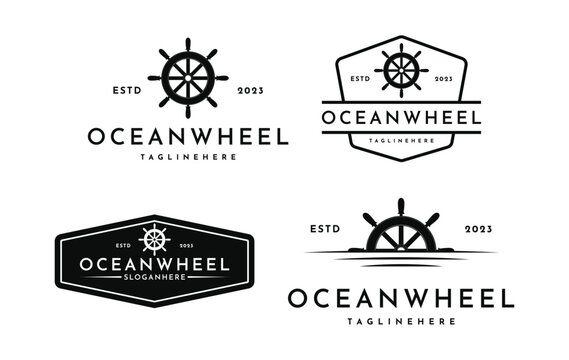 Ocean ship wheel logo design vintage retro style. Ship wheel logo design 