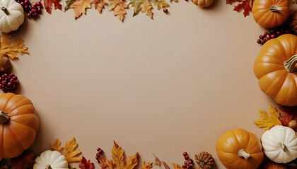 pumpkin and autumn leaves - obrazy, fototapety, plakaty
