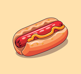 hot dog with mustard vector illustration