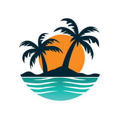 Tropical island with tree and ocean vector illustration