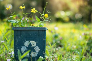 Trash Can in Field. Generative AI