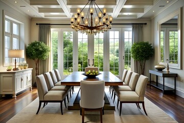 a well decorated luxury dining room table and chair