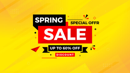 Obraz premium Spring Sale Promotion Banner template. spring offer sale label and discounts background. spring Promotion marketing poster design for web and Social.