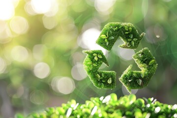 Green Recycling Symbol Created With Grass. Generative AI