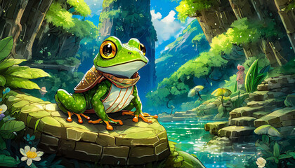 ファンタジーRPGゲームに出てくる蛙のキャラクター - obrazy, fototapety, plakaty
