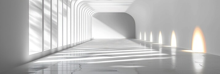 Long Hallway With White Walls and Light