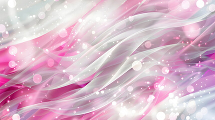 Bokeh with pink and white ribbon, lights out of focus, dimmed flame background.	