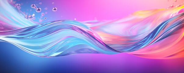 Fototapeta premium Abstract panoramic splash background, neon ultraviolet spectrum water wave. Quantum energy impulse, pink blue violet glowing dynamic water splash ripple on gradient background by Vita