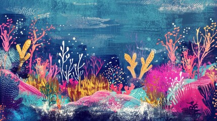 Colorful Coral Reef Illustration in Ocean Depths
