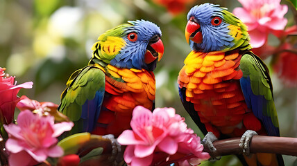 Fototapeta premium two parrots on a branch