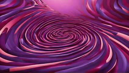 Illustration art of abstract illusion of spiral with geometric shapes of pink and violet neon lines against purple background.