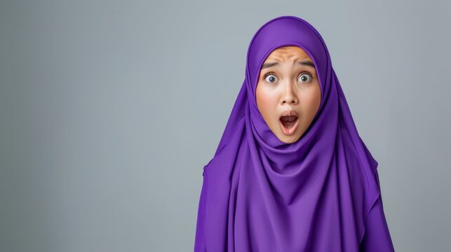 The candid expression of a young Malay Muslim woman with a shocked facial expression, captured her genuine surprise or disbelief. Generative AI technology