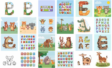 Fototapeta premium 2d vector illustration for learning cartoon character design for letters of the English language