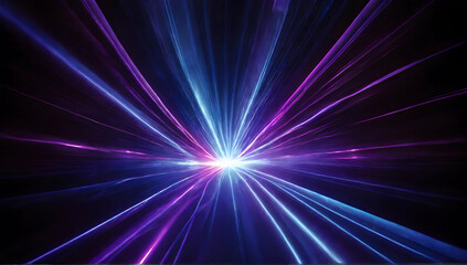 Blue and violet beams of bright laser light shining on black background. Background illustration
