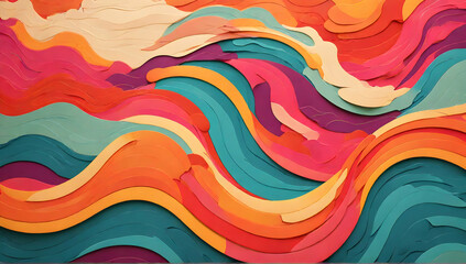 Retro groovy background. Abstract colourful and textured wavy shapes design. - obrazy, fototapety, plakaty