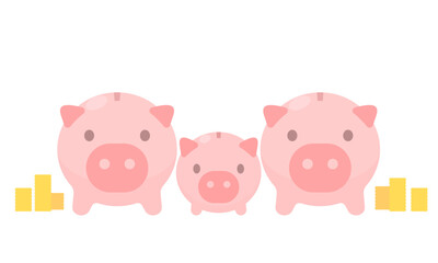ブタの貯金箱の親子のイラスト