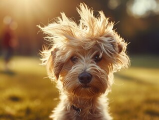 A dog with a long hair on the grass. Generative AI.