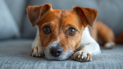 Brown and White Dog Resting on Couch