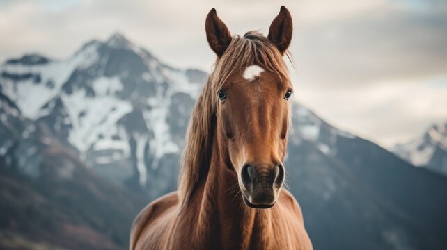 Brown horse in the mountains
