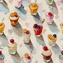 Dessert Delight Seamless Pattern with ice blended, cocktail, and Sweet Treats