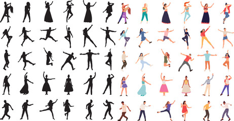 Fototapeta na wymiar set of dancing people in flat style on white background vector