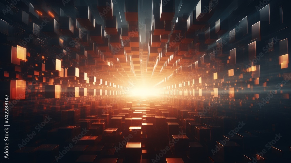 Poster Generative AI Distorted grids and patterns forming an intriguing and abstract visual landscape