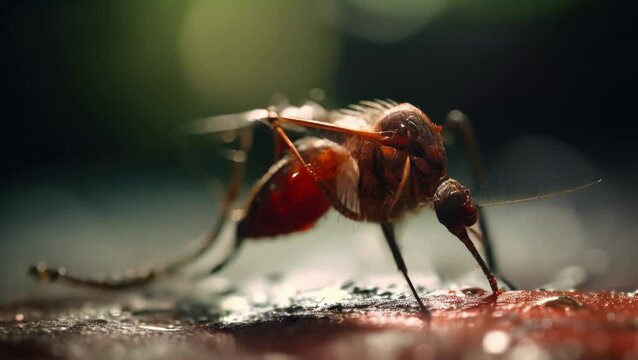 close up shot of a mosquito in a human skin
