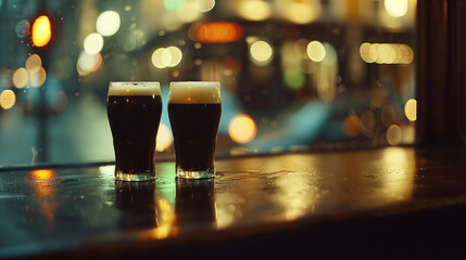 Festive Revelry: A Blurred Bokeh Background Captures the Energy of a St. Patrick's Day Celebration in an Irish Pub, generative AI