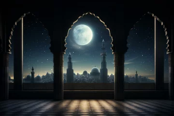 Foto op Canvas moon light shine through the window into Islamic mosque interior © Shanila
