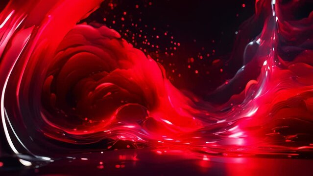 Background animation video of  red and white swirling lines and shapes against a dark background. It gives off a sense of motion and energy, resembling a mix of liquid and light