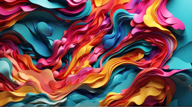 Papel pintado 3D en forma líquida con varios colores.