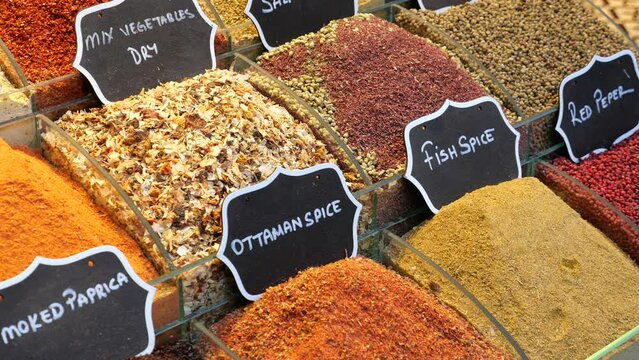 various spices in store in istanbul .