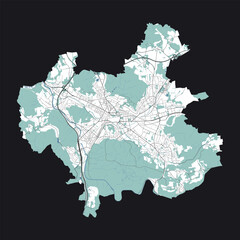 Obraz premium Map of Winterthur, Switzerland. Detailed city map, metropolitan area border.
