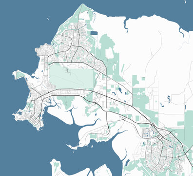 Map of Darwin, Australia. Detailed city map, metropolitan area.
