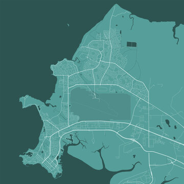 Green Darwin map, city in Australia. Streetmap municipal area.