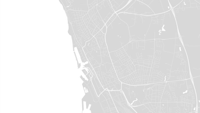 Background Helsingborg map, Sweden, white and light grey city poster. Vector map with roads and water.