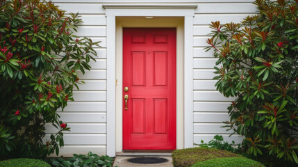 Fototapeta na wymiar A freshly painted front door in a bold and vibrant color instantly elevating the curb appeal of the home.