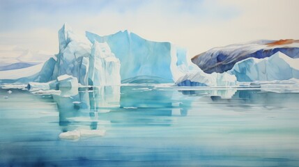 Generative AI Mesmerizing icebergs floating in arctic waters. aquarelle - obrazy, fototapety, plakaty