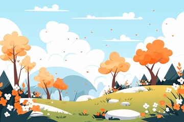 Obraz premium Spring forest and plant background solar terms illustration, spring outing outdoor travel scene illustration
