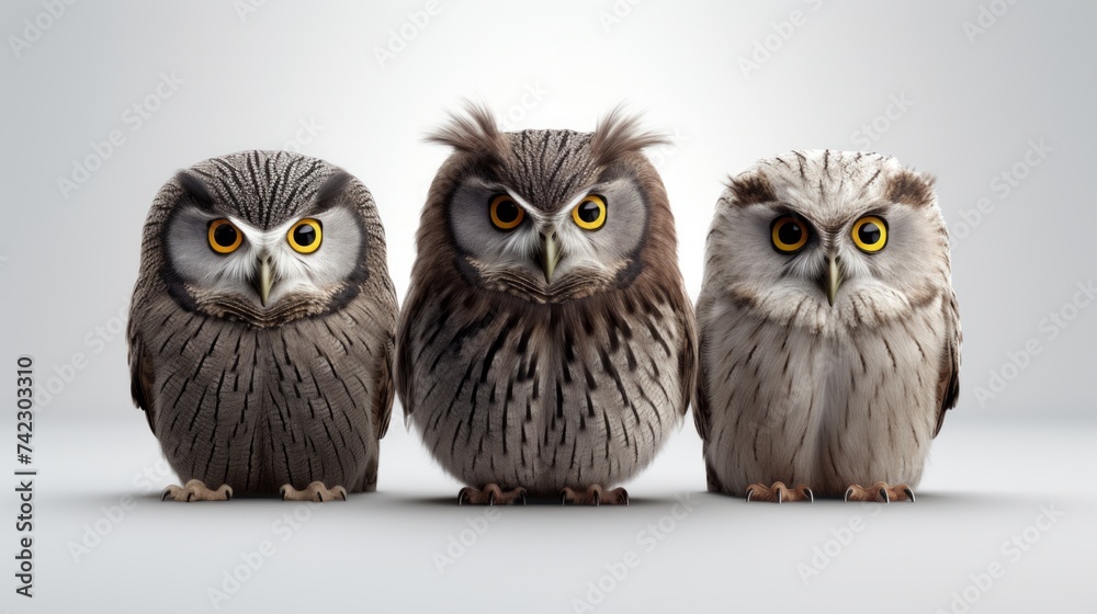 Poster Generative AI Mysterious owls perched in different poses.