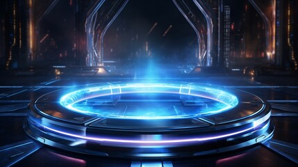 Fototapeta na wymiar 3D rendered sci-fi extended background, blue futuristic technological space scene illustration