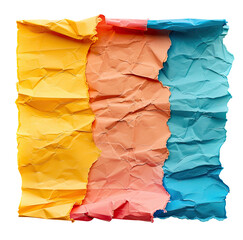 Three pieces of ripped colored paper isolated on transparent background