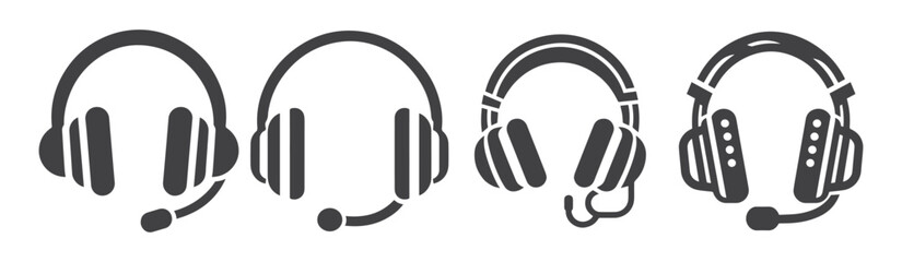 Headphone Silhouettes Set. accessories icons, accessory, audio, black, design, device, digital, DJ, ear, earphone, electrical, electronics, entertainment, equipment, gadget, headphone, headphone icon,