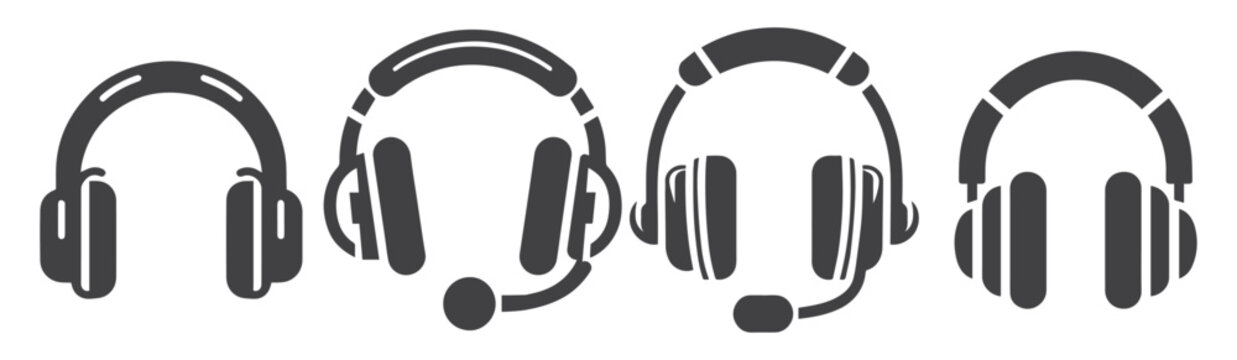 Headphone Silhouettes Set. accessories icons, accessory, audio, black, design, device, digital, DJ, ear, earphone, electrical, electronics, entertainment, equipment, gadget, headphone, headphone icon,