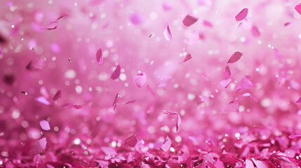Pink confetti sprinkled on pink background