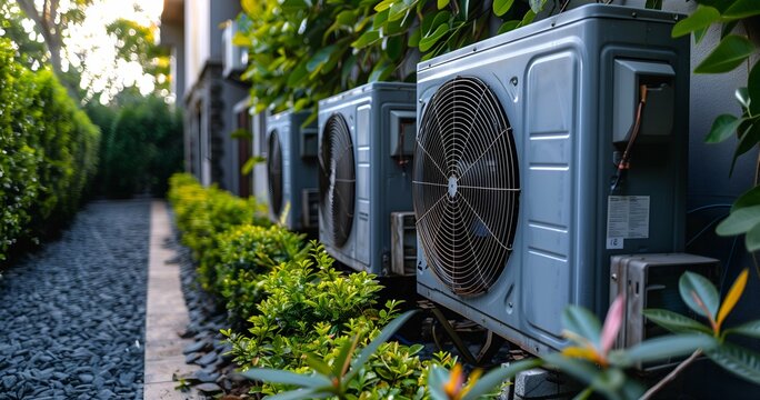 Air conditioners in the garden. Cooling air conditioner in the garden.